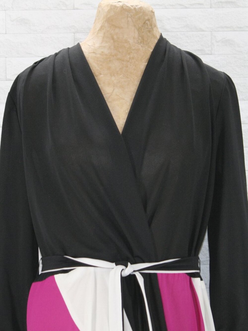 VINTAGE Dress Midi Colorblock Cross Over Striped Skirt Black Pink Plus Size 16 - Picture 2 of 15
